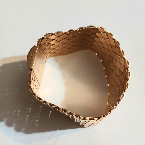 Gold Mesh Bracelet Milor Italy Bronze Bracelet. Rose Goldtone Weave Pattern - Picture 7 of 9